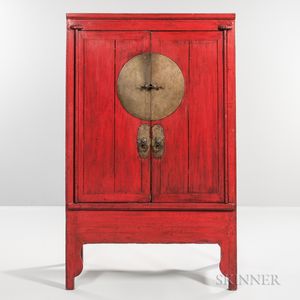 Red-Painted and Engraved Brass-mounted Cabinet