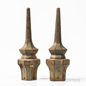 Pair of Green-painted Fence Post Finials