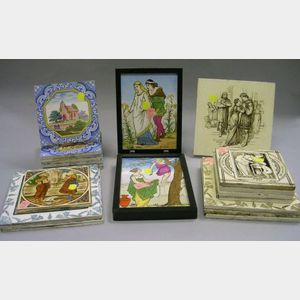 Twenty Assorted Wedgwood and Mintons Transfer Decorated Tiles