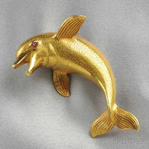 18kt Gold and Ruby Dolphin Brooch, Tiffany & Co.