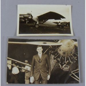 Spirit of St. Louis Snapshot Photograph and a Charles A. Lindbergh Portrait Postcard.
