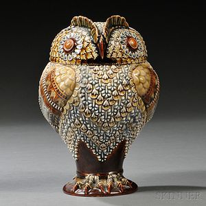 Doulton Lambeth Stoneware Owl Tobacco Jar and Cover