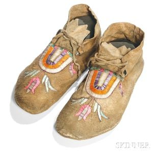 Northern Plains Quill-decorated Hide Moccasins