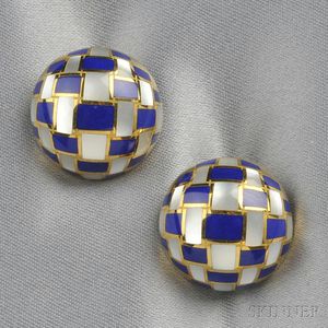 18kt Gold, Lapis, and Mother-of-pearl Earclips, Tiffany & Co.