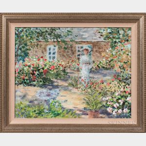 American Impressionist School, 20th century, Woman in a Garden