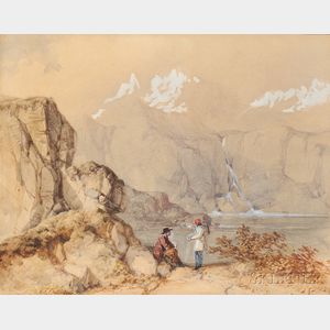 William James Müller (British, 1812-1845) Mountain Scene with Figures