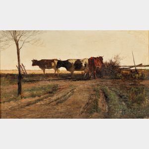John Henry Dolph (American, 1835-1903) A Trio of Cattle at Dusk