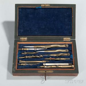 19th Century Cased Brass and Steel Drafting Set