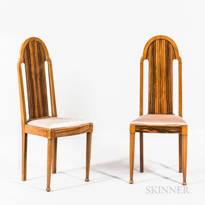 Pair Art Deco Mahogany and Ebene-de-Macassar-veneered Side Chairs