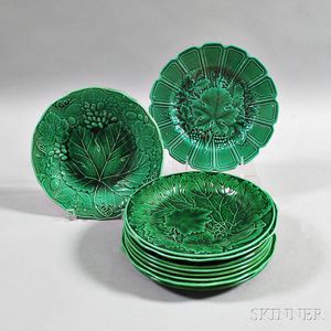 Ten Majolica Pottery Leaf Plates