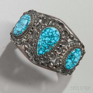 Navajo Silver Bracelet with Spiderweb Turquoise Settings