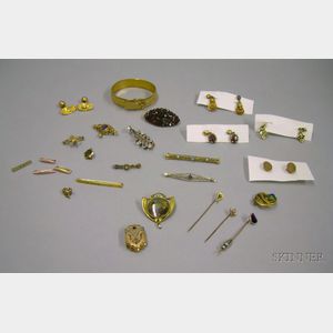 Assorted Victorian and Art Nouveau Gold and Gilt Metal Jewelry