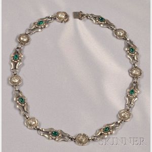 Sterling Silver and Green Onyx Necklace, Georg Jensen