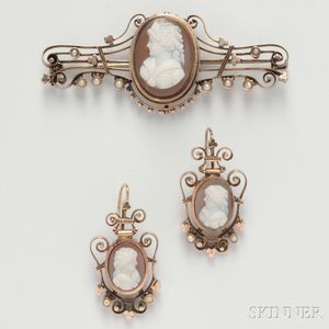 Antique 14kt Gold and Hardstone Cameo Suite