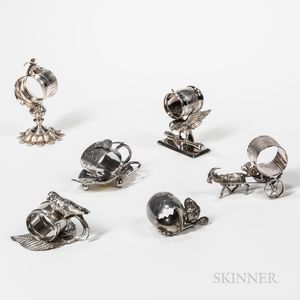Six Figural Silverplate Napkin Rings