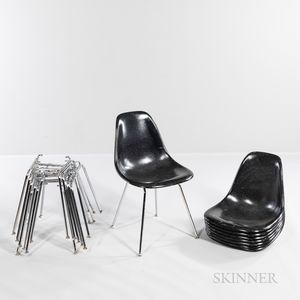 Set of Eight Eames-style Fiberglass Chairs by Modernica