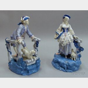 Pair of Blue Enameled Porcelain Figures