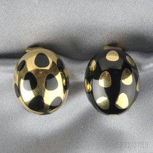 18kt Gold and Black Jade Earclips, Tiffany & Co.