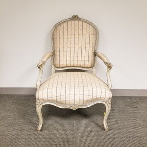 Louis XVI-style Gray-painted and Upholstered Fauteuil