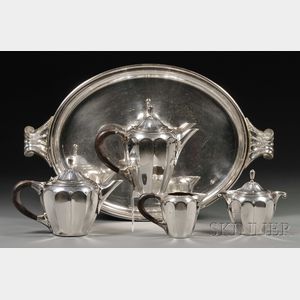 Four-piece Scandinavian Silver-plated Tea and Coffee Service with Tray