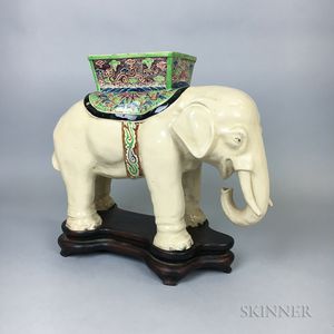 Glazed Ceramic Elephant on Stand