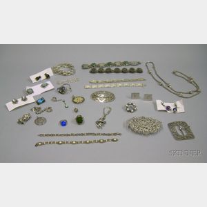 Assorted Mexican and Other Silver Jewelry and Accessories.