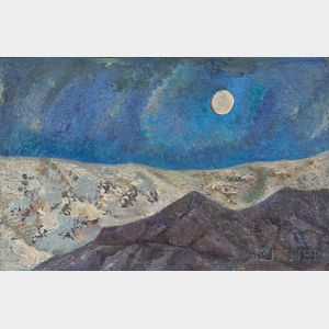 American School, 20th Century Modernist Landscape with Moon