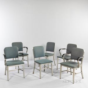 Six Modern Brushed Metal and Upholstered Chairs