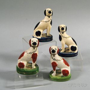 Two Small Pairs of Staffordshire Spaniels