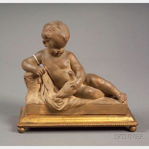French Terracotta Figure of a Putto with a Bird