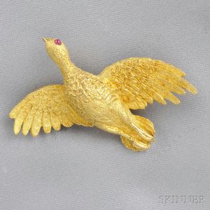18kt Gold Pheasant Brooch