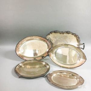 Five Silver-plated Trays. 