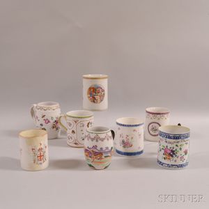Eight Chinese Export Porcelain Floral-decorated Mugs