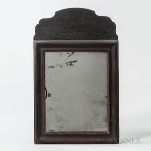 Small Black-painted Pine Queen Anne Mirror