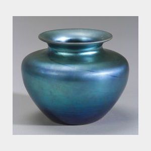 Carder Steuben Blue Aurene Glass Vase