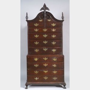 Chippendale Carved Tiger Maple Chest on Chest