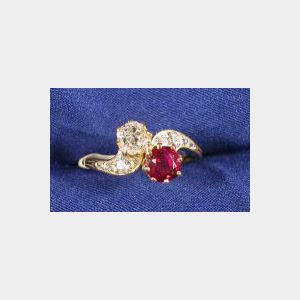 Antique 18kt Gold, Ruby, and Diamond Bypass Ring, Tiffany & Co.