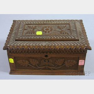 Late 19th Century Folk Inlaid and Carved Wooden Eagle and Vine Decorated Lidded Box