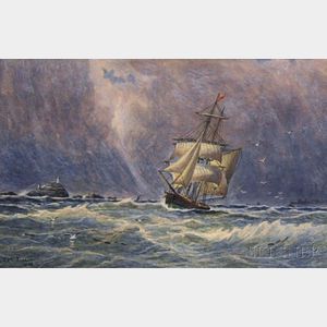 Edgar A. Dickinson (Canadian, 19th/20th Century) Sailing Vessel in Stormy Coastal Waters.
