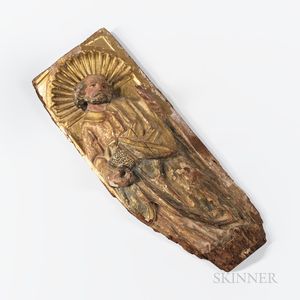 Gilt and Polychrome Carved Wood Saint