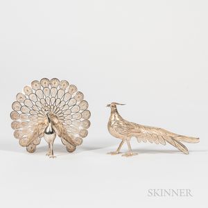 Two Silver Filigree Peacocks