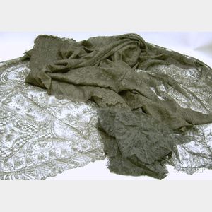Two Black Lace Triangular Shawls, Two Collars, and a Remnant.