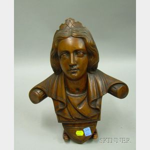 Victorian Renaissance Revival Carved Walnut Figural Bust of a Woman Plaque