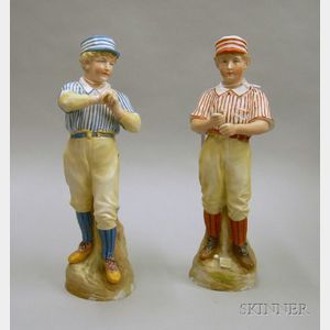 Pair of German Hand-painted Bisque Baseball Players Figures