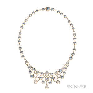 18kt Gold, Moonstone, and Diamond Necklace, Temple St. Clair