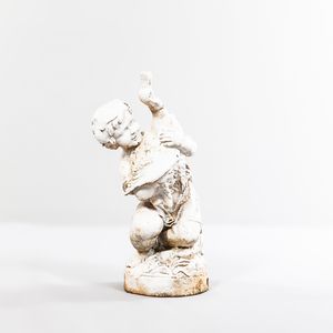 Cast Iron Figure of a Kneeling Child Holding a Goose Fountain