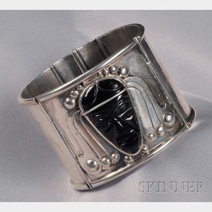 Mexican Silver and Carved Obsidian Cuff, Fred Davis