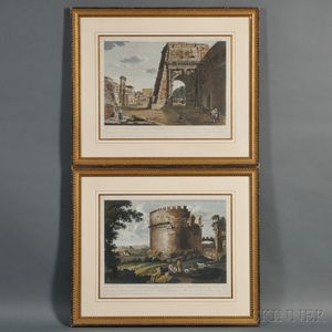 Two Framed Hand-colored Engravings of Italian Ruins