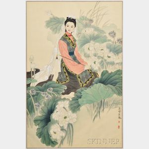 Painting Depicting a Lady with Lotus