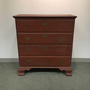 Chippendale Red-painted Pine Two-drawer Blanket Chest